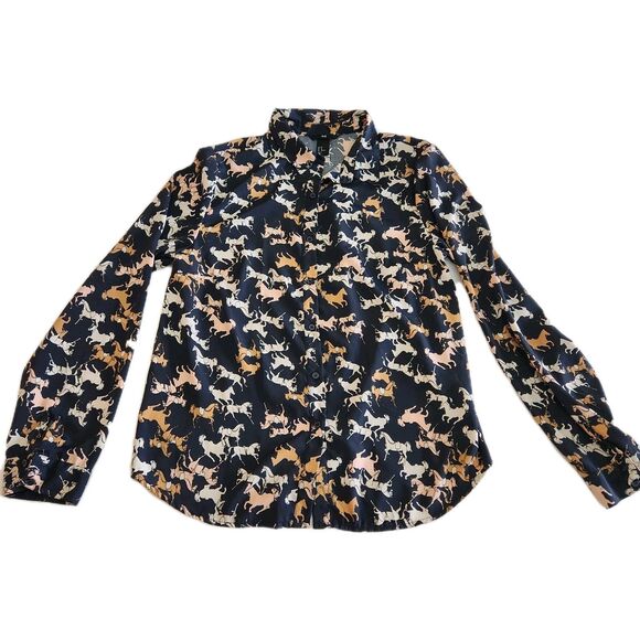 H&M Button Up Horse Equestrian Western Cowgirl Novelty Print Shirt SZ 10 Medium - Picture 15 of 15